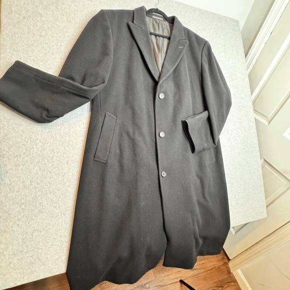 Calvin Klein Black Wool Blend Overcoat 46 Long Coat Classic Winter Outerwear - Picture 1 of 11